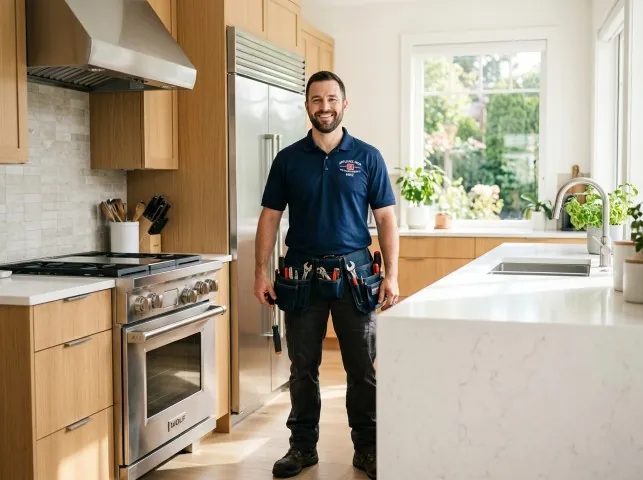 Appliance Repair Hero technician in a Bethesda, MD kitchen after an appliance repair
